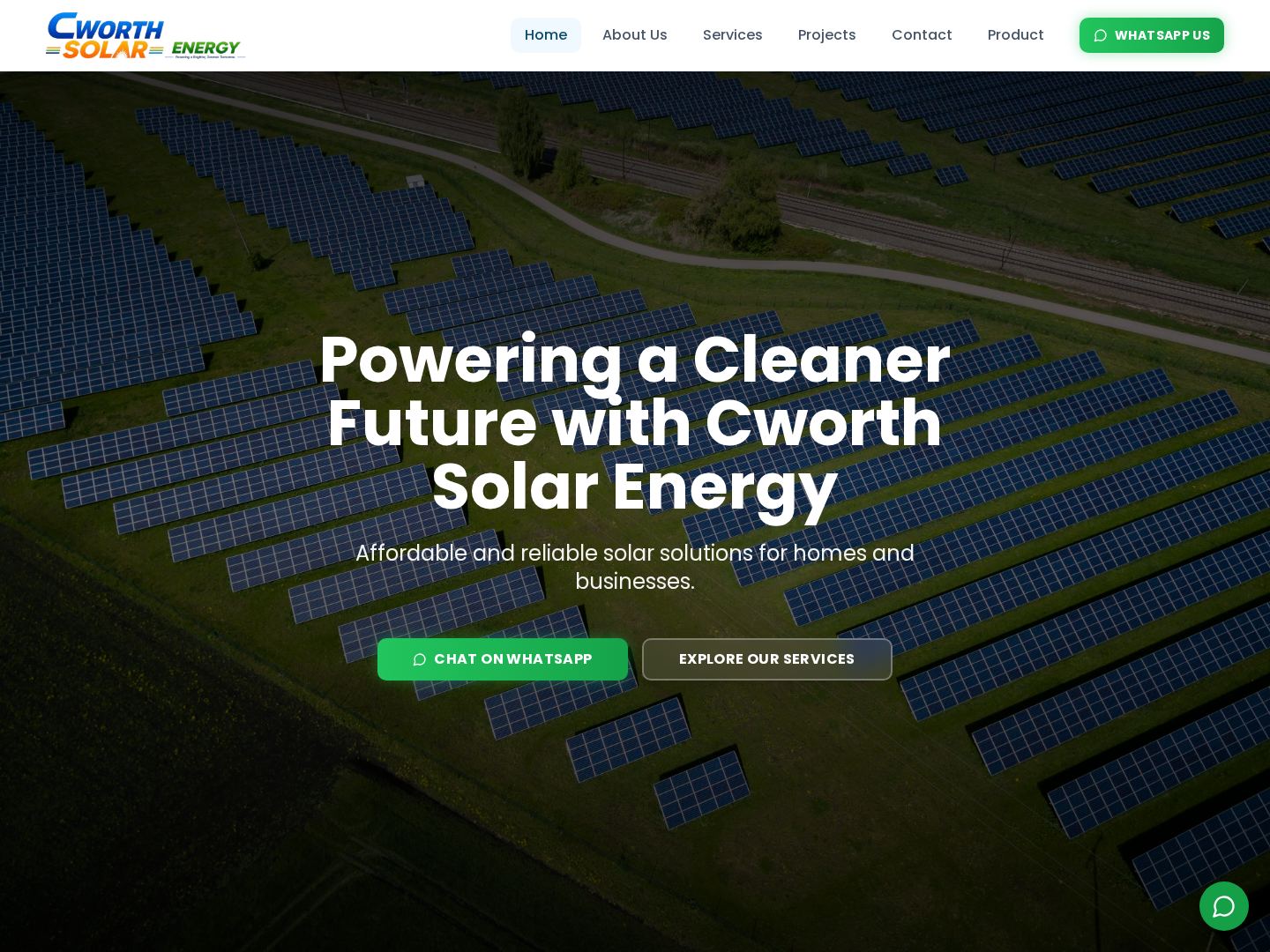 Cworth Solar Energy homepage screenshot