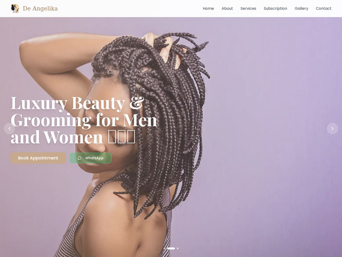 De Angelika Beauty Lounge homepage screenshot
