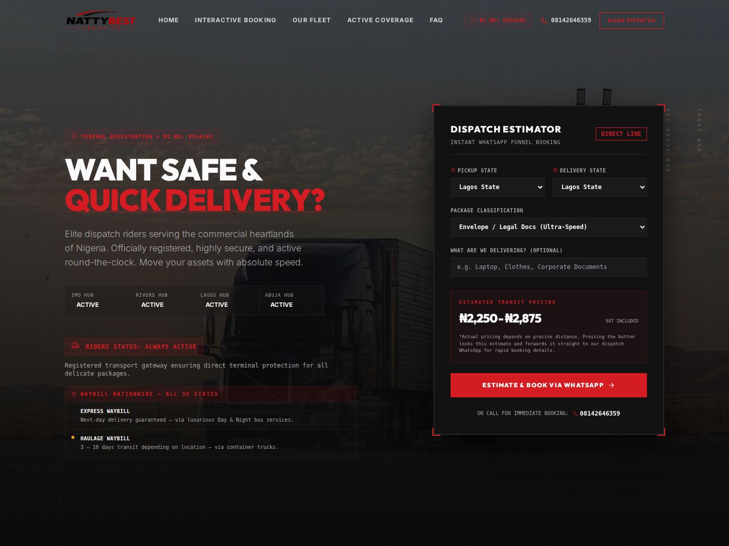 Nattybest Logistics homepage screenshot